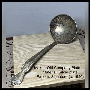 Vtg Old Company Plate Silver-Plated Soup Ladle 1950 Signature Pattern Unpolished